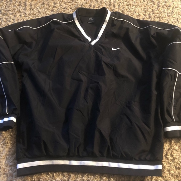 Vintage Nike Golf Pullover Black Large Mens Swoosh Windbreaker V Neck - Picture 1 of 6